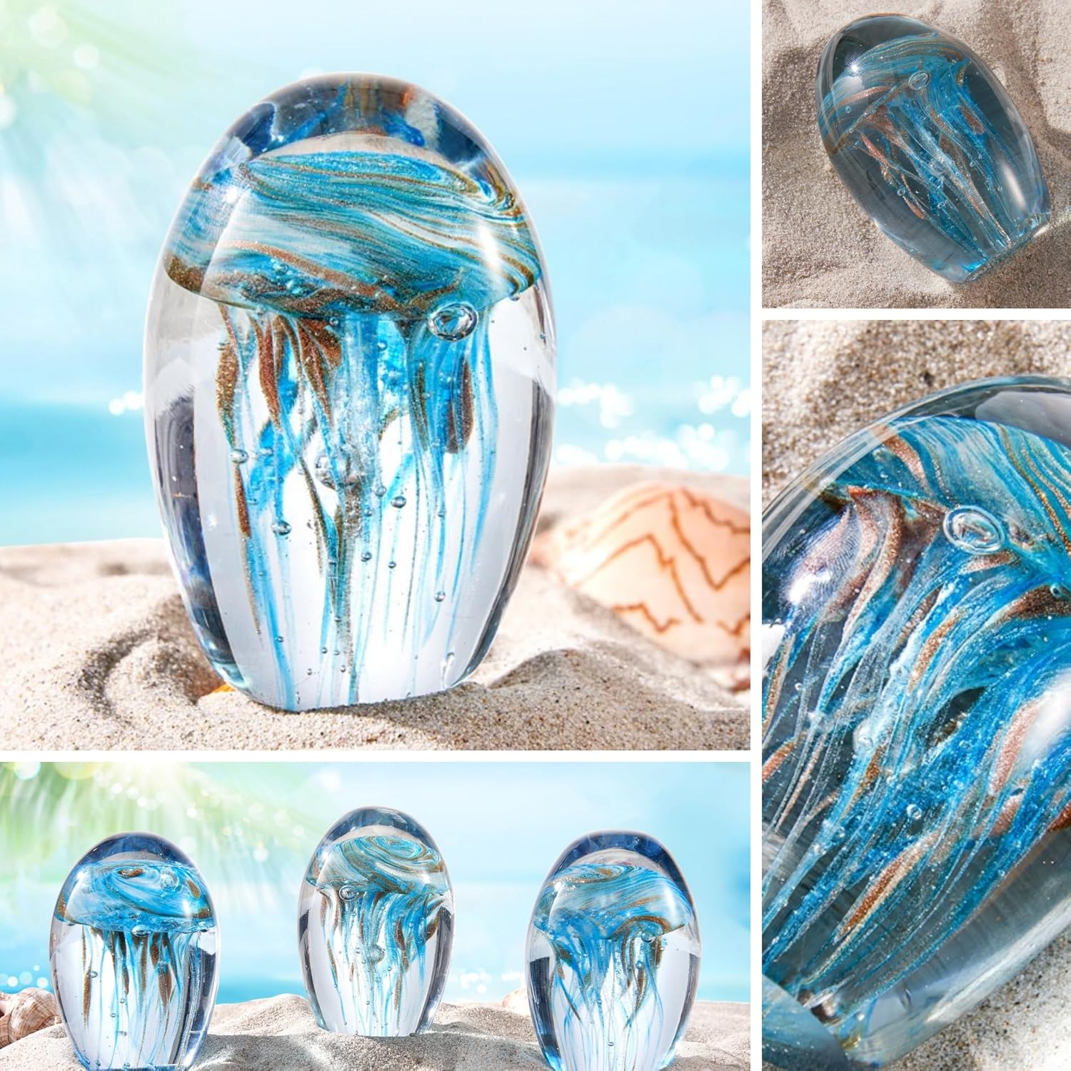 Eustuma Hand Blown Glass Jellyfish Figurine Ornament