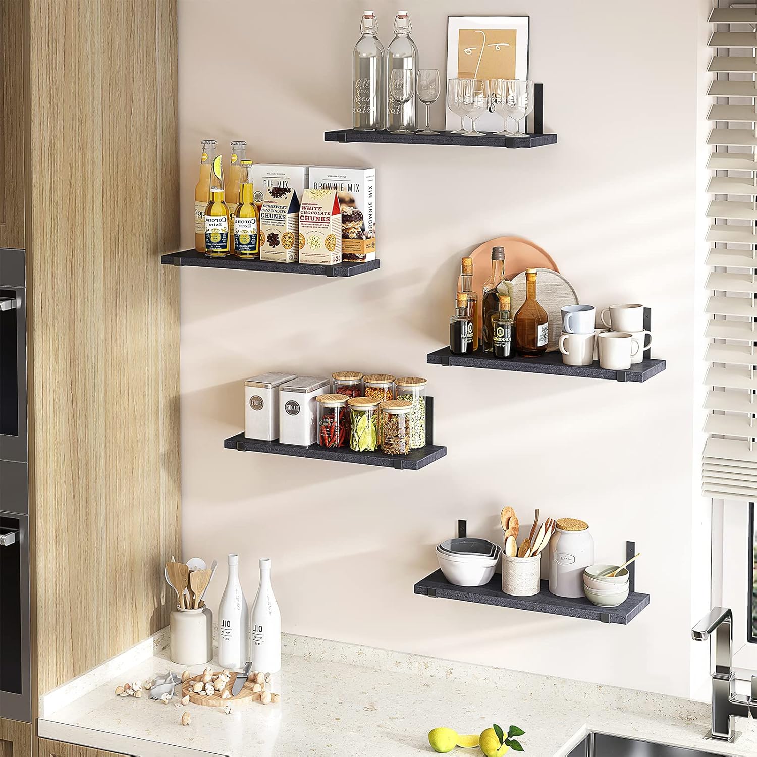 Fixwal Floating Shelves Set of 5 Black Wall Shelves