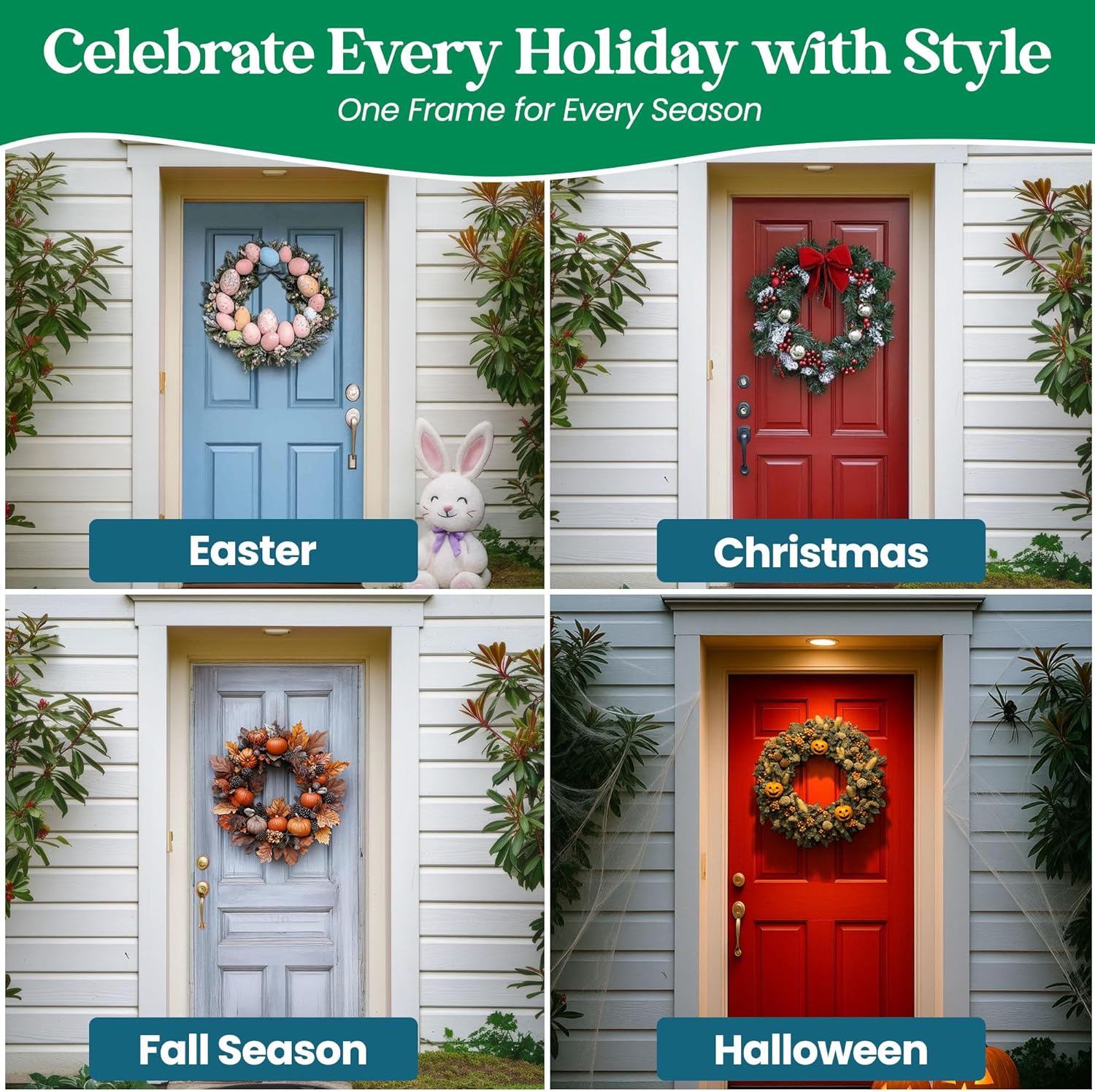 2-Pack 14 Inch Dark Green Wreath Frame with 4 Hoops