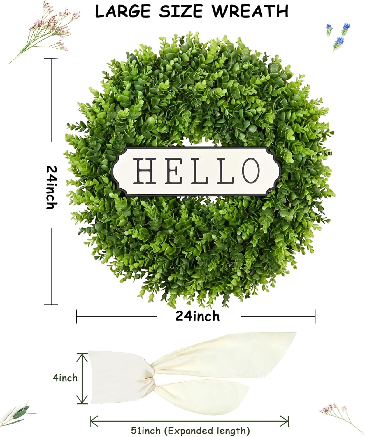 DDHS 24 Inch Artificial Boxwood Wreath for Front Door
