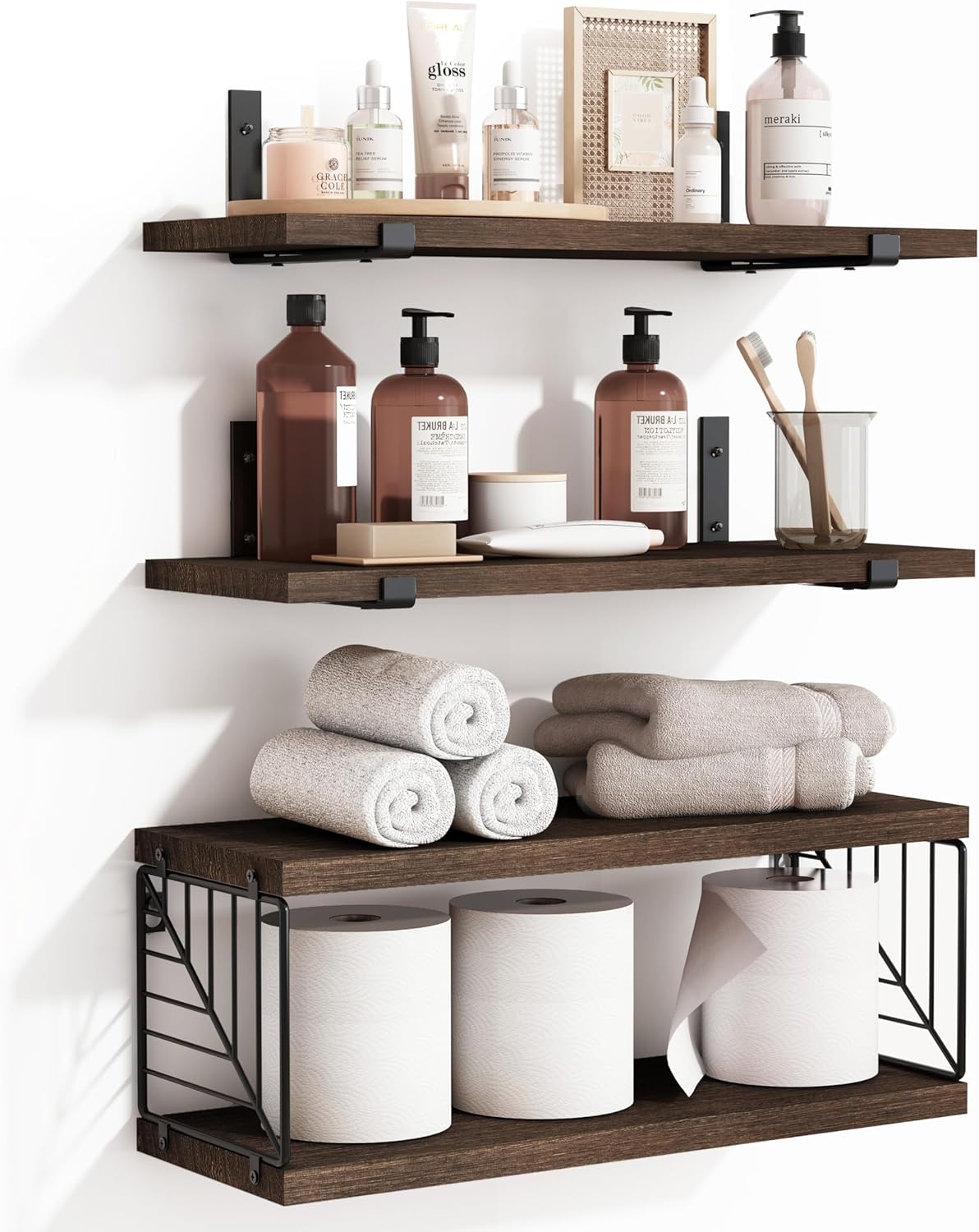 Fixwal 31 Tier Floating Shelves Over Toilet Dark Brown