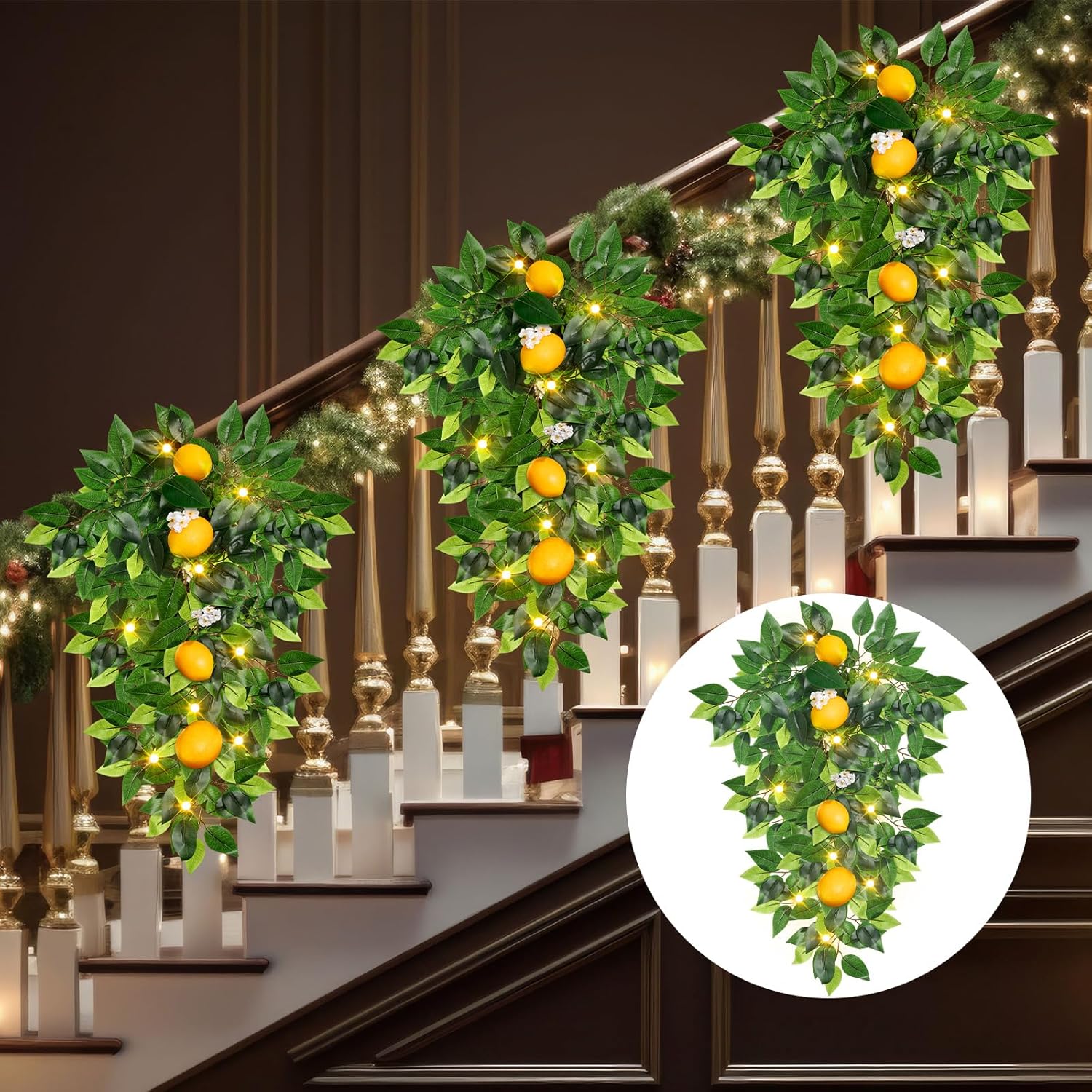 Duraaamo 20 Inch Lemon Teardrop Swag with Lights