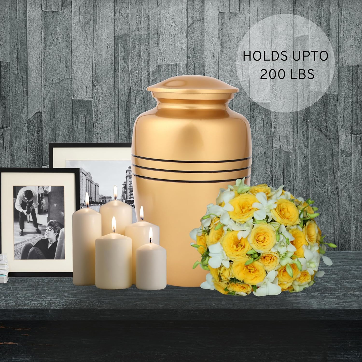 Alpha Living HOME Gold Black Urn for Human Ashes