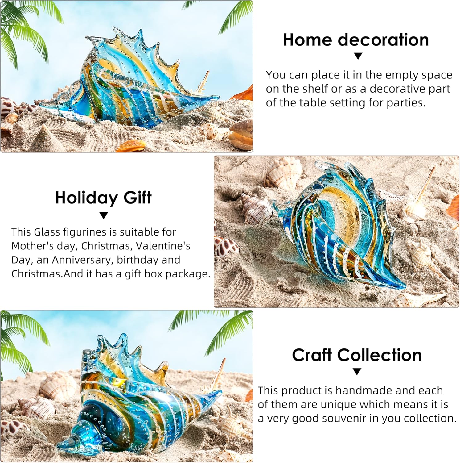 EUSTUMA Hand Blown Glass Conch Figurine Ornament