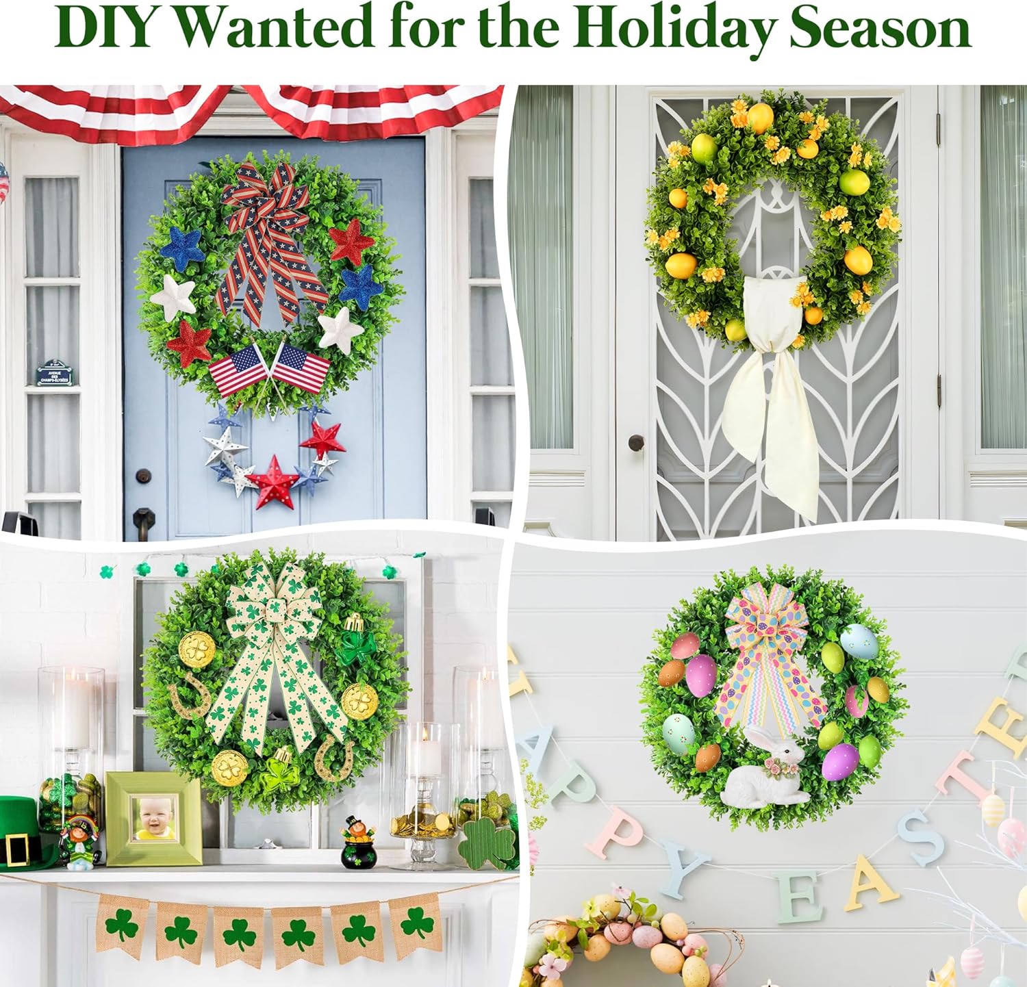 DDHS 24 Inch Artificial Boxwood Wreath for Front Door