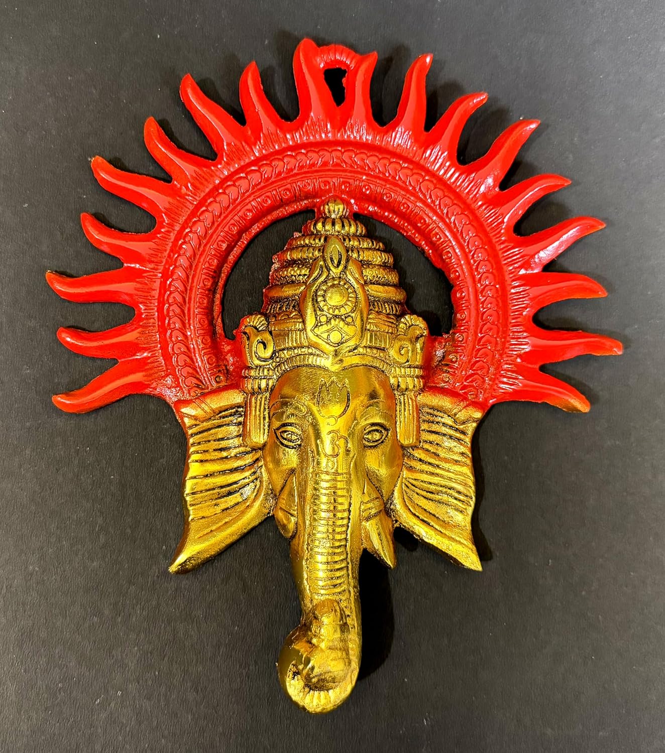 Ganesha Wall Hanging Decor 8 Inch Brass Temple Sculpture