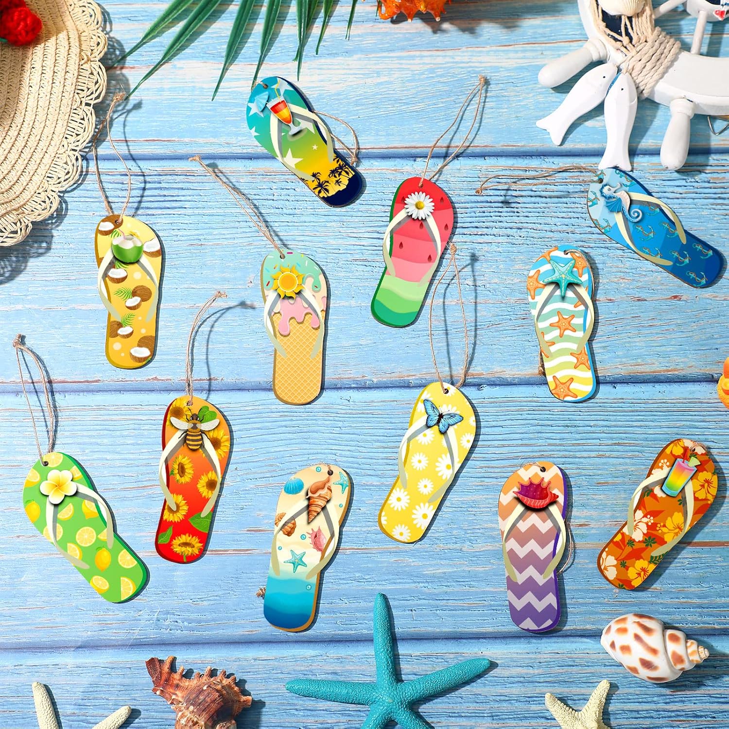 36 Pcs Summer Wood Hanging Ornaments with 12 Styles