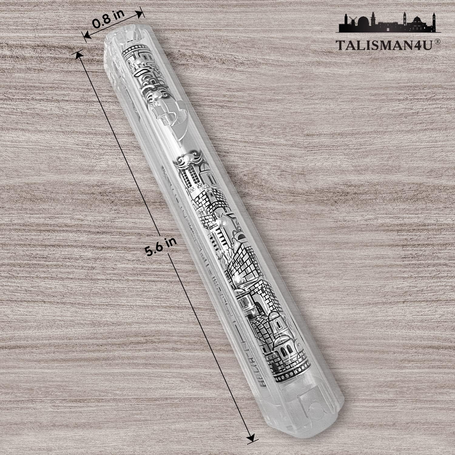 Talisman4u Jerusalem Clear Mezuzah Case with Scroll Silver Ornament