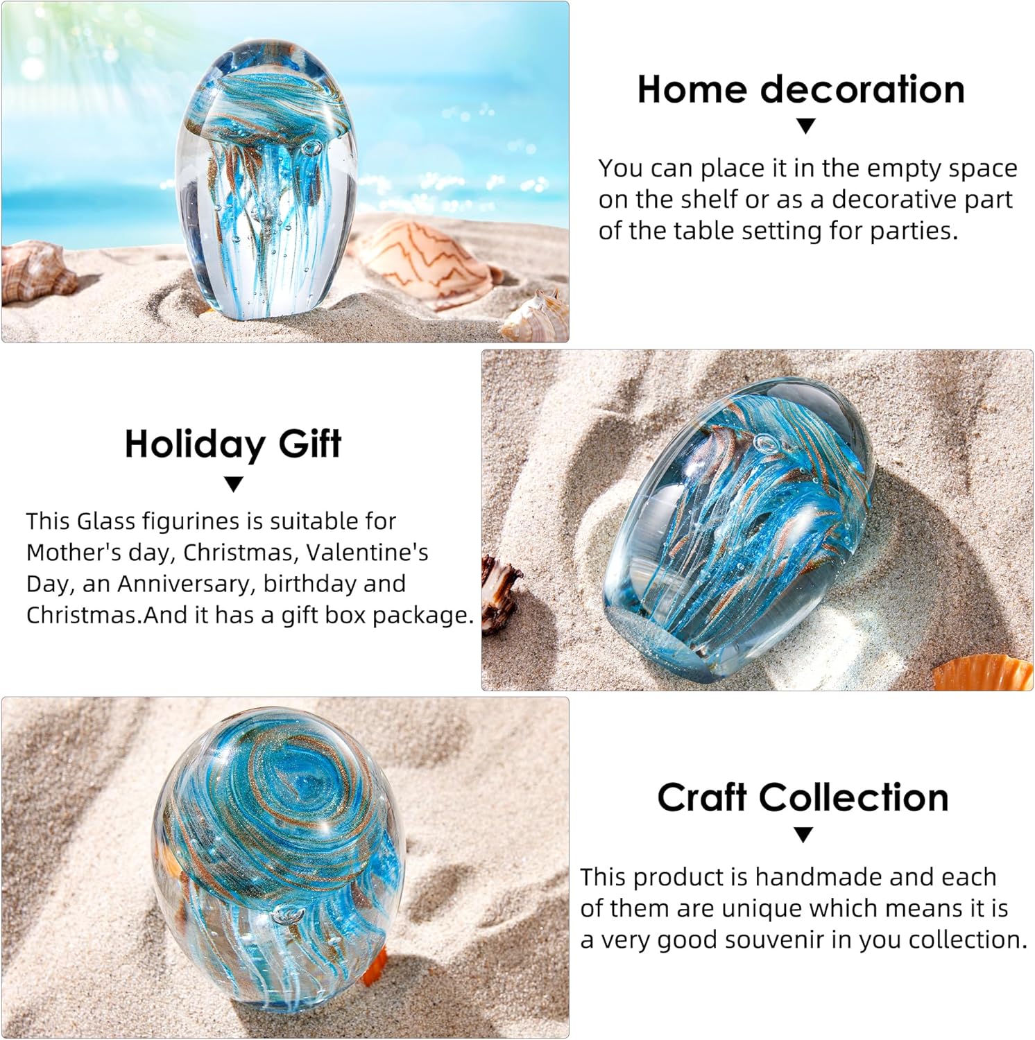 Eustuma Hand Blown Glass Jellyfish Figurine Ornament