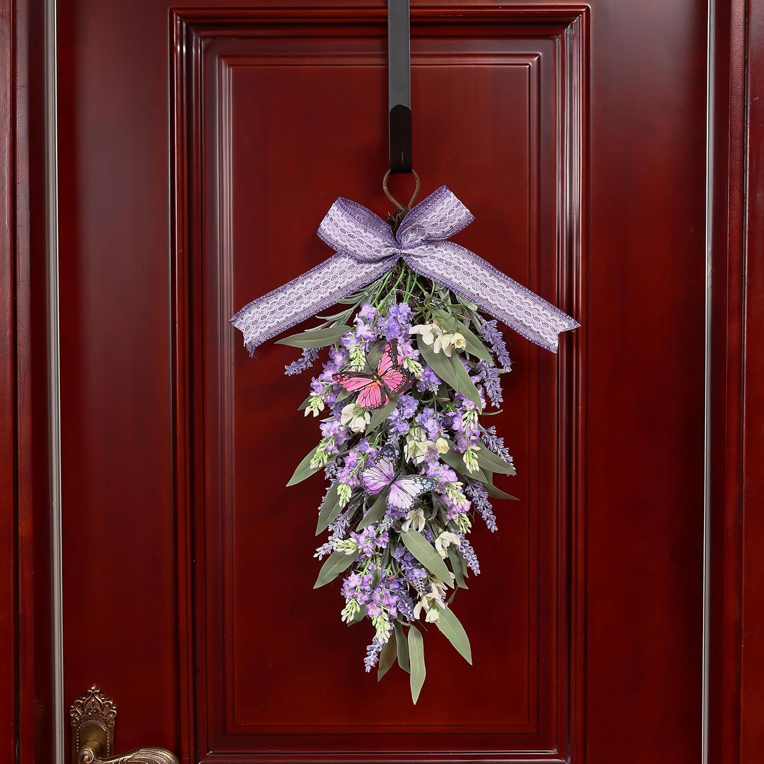Jusdreen LED Teardrop Lavender Wreath with Butterflies