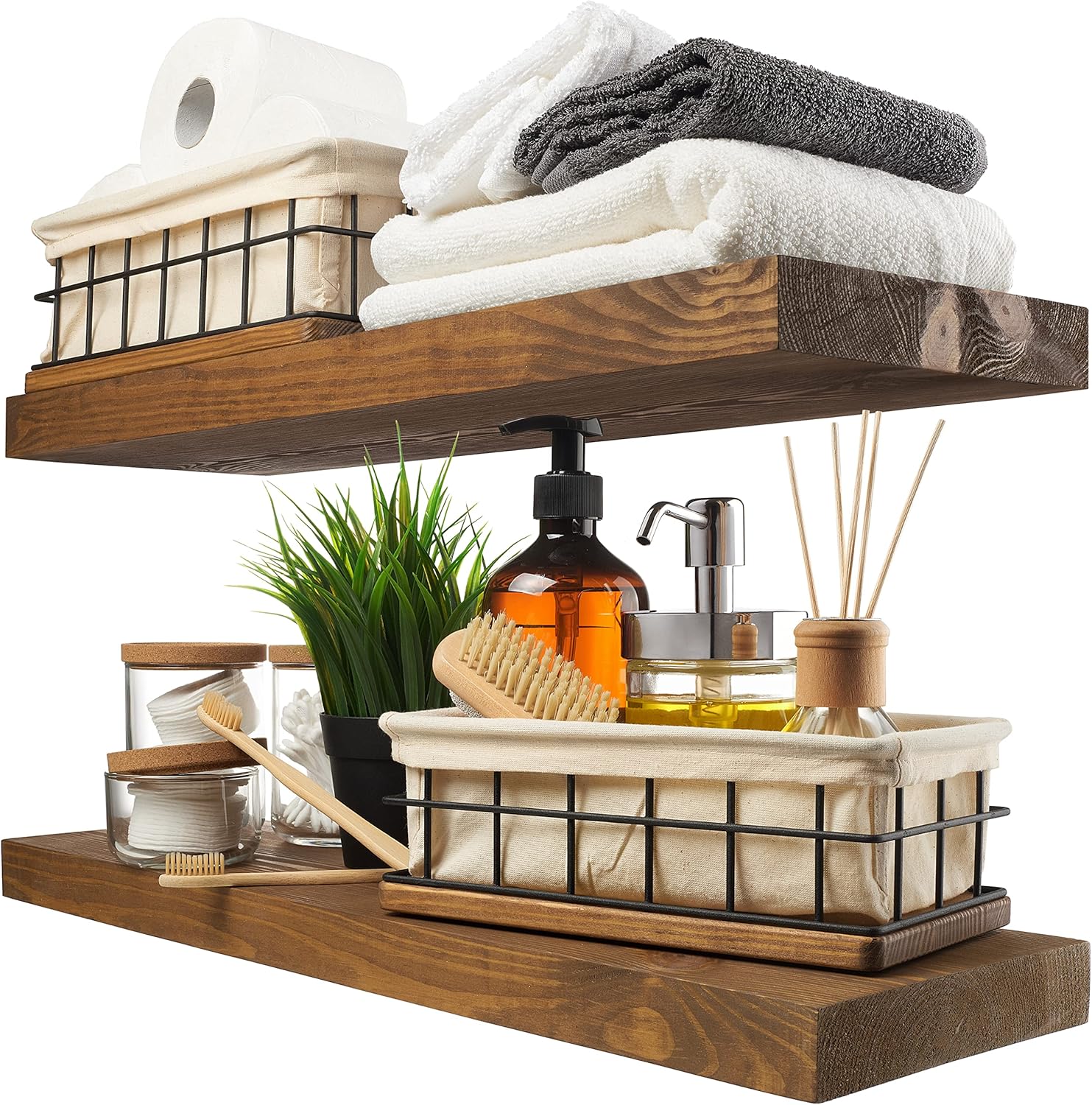BAOBAB WORKSHOP Wood Floating Shelves Set of 2 - Rustic 24 Inch