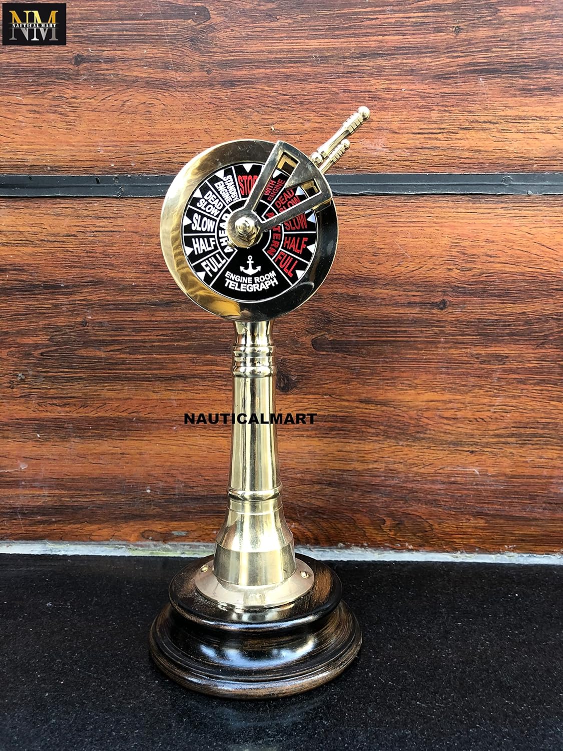 12 Inch Brass Nautical Ships Engine Telegraph with Wooden Base