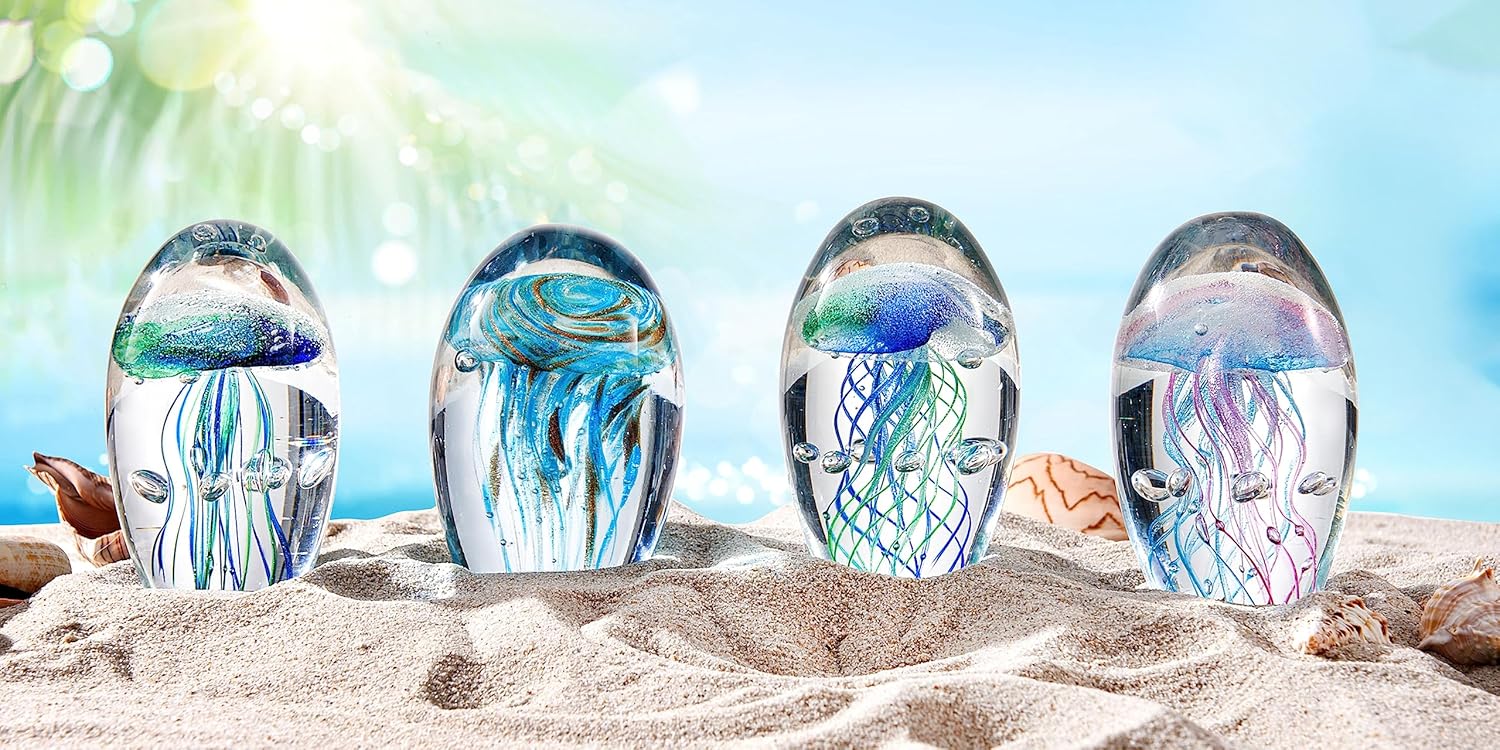 Eustuma Hand Blown Glass Jellyfish Figurine Ornament