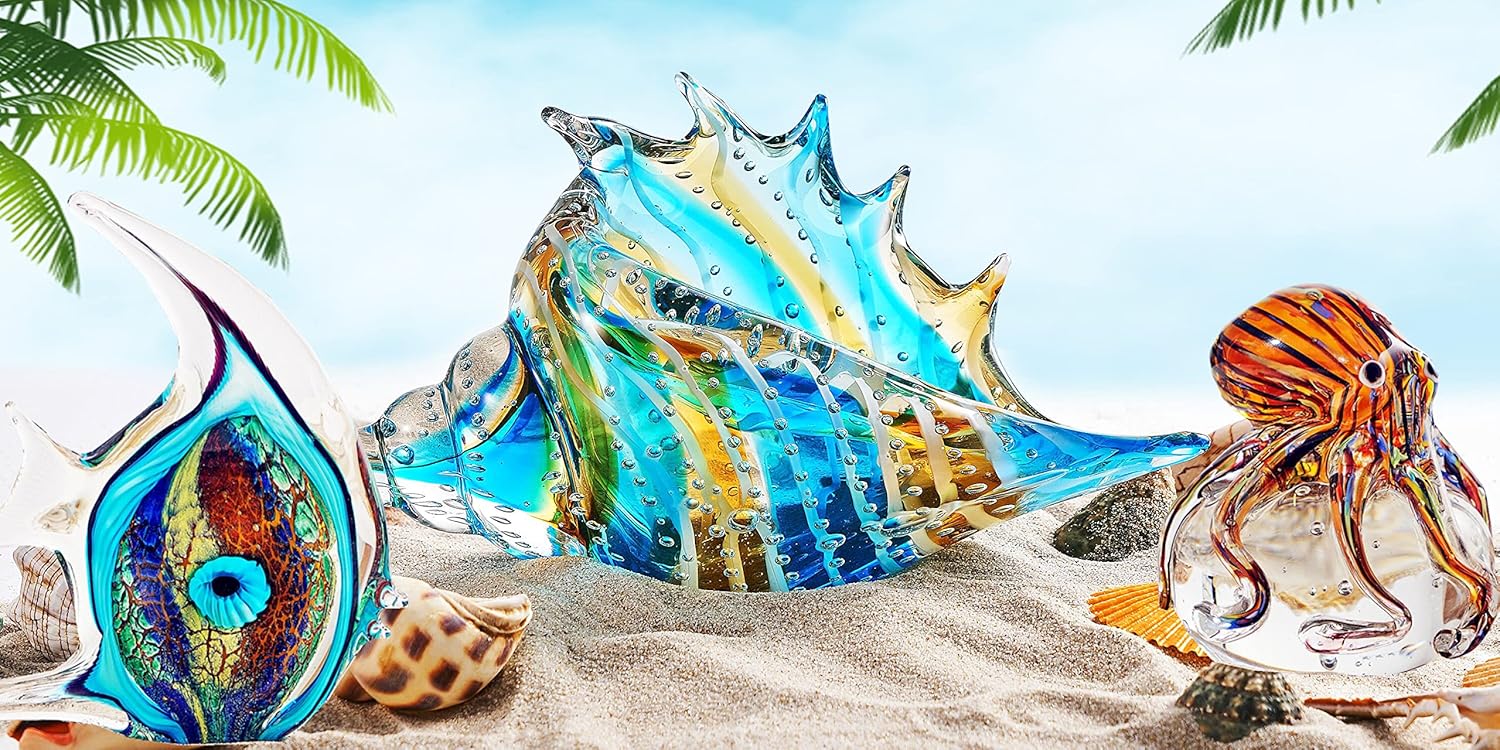 EUSTUMA Hand Blown Glass Conch Figurine Ornament