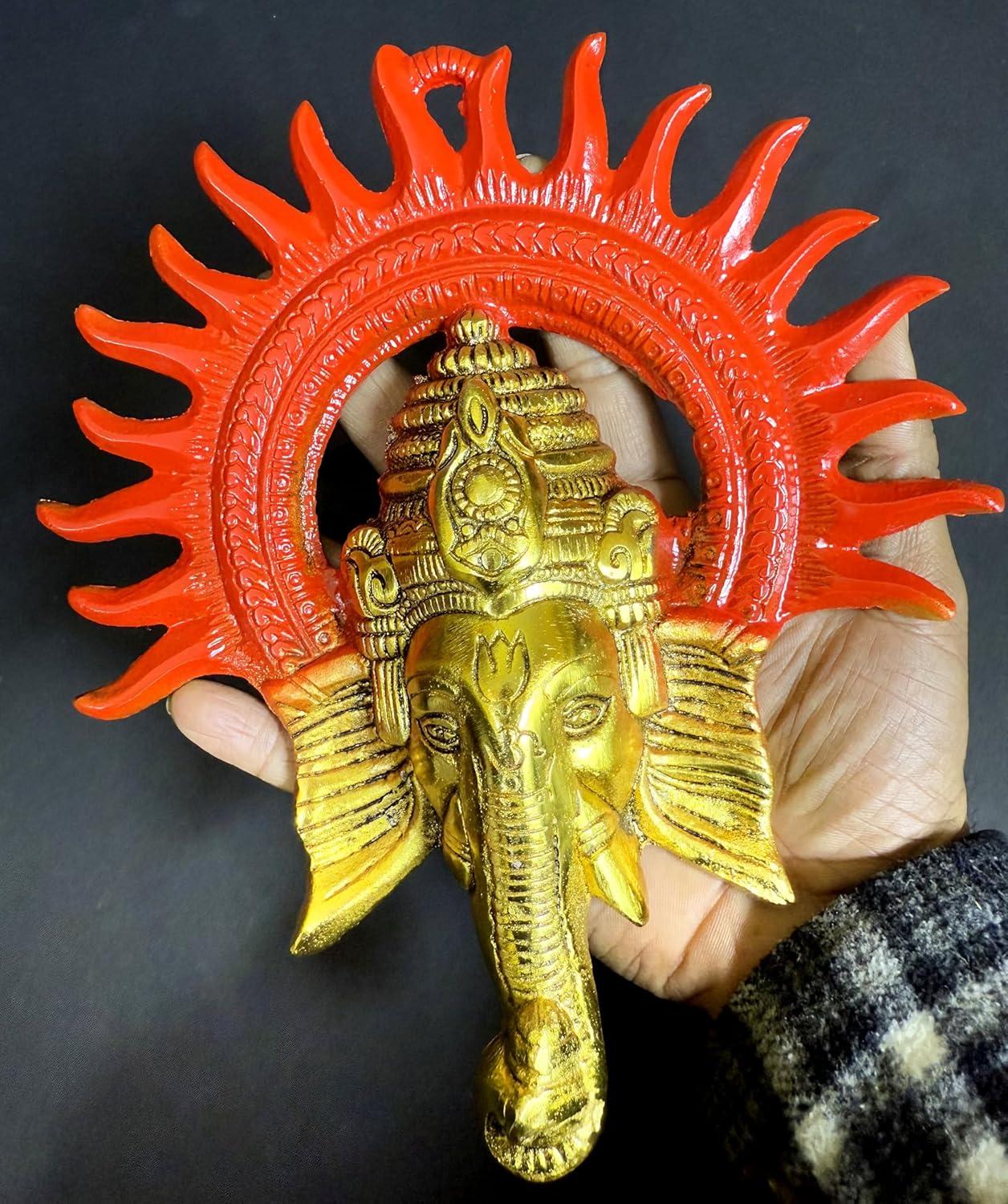 Ganesha Wall Hanging Decor 8 Inch Brass Temple Sculpture