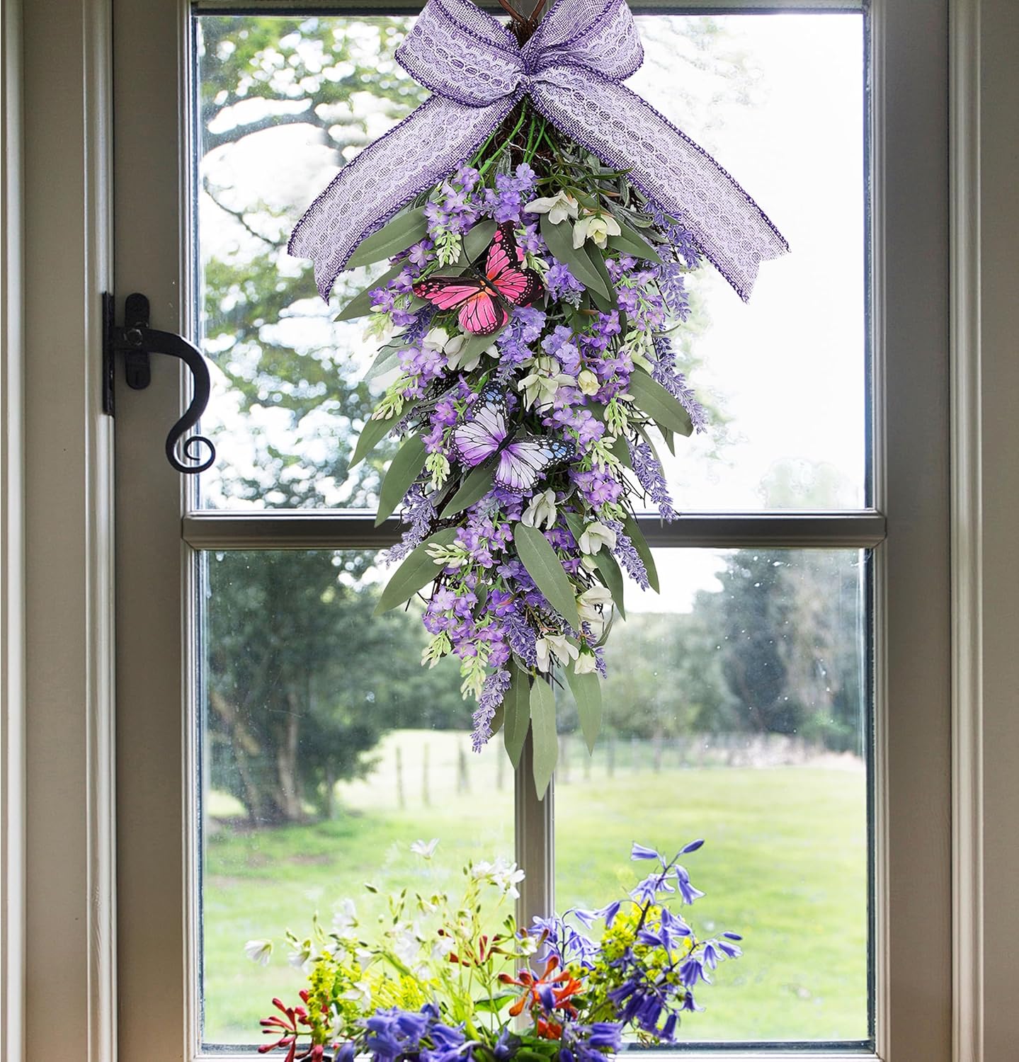 Jusdreen LED Teardrop Lavender Wreath with Butterflies