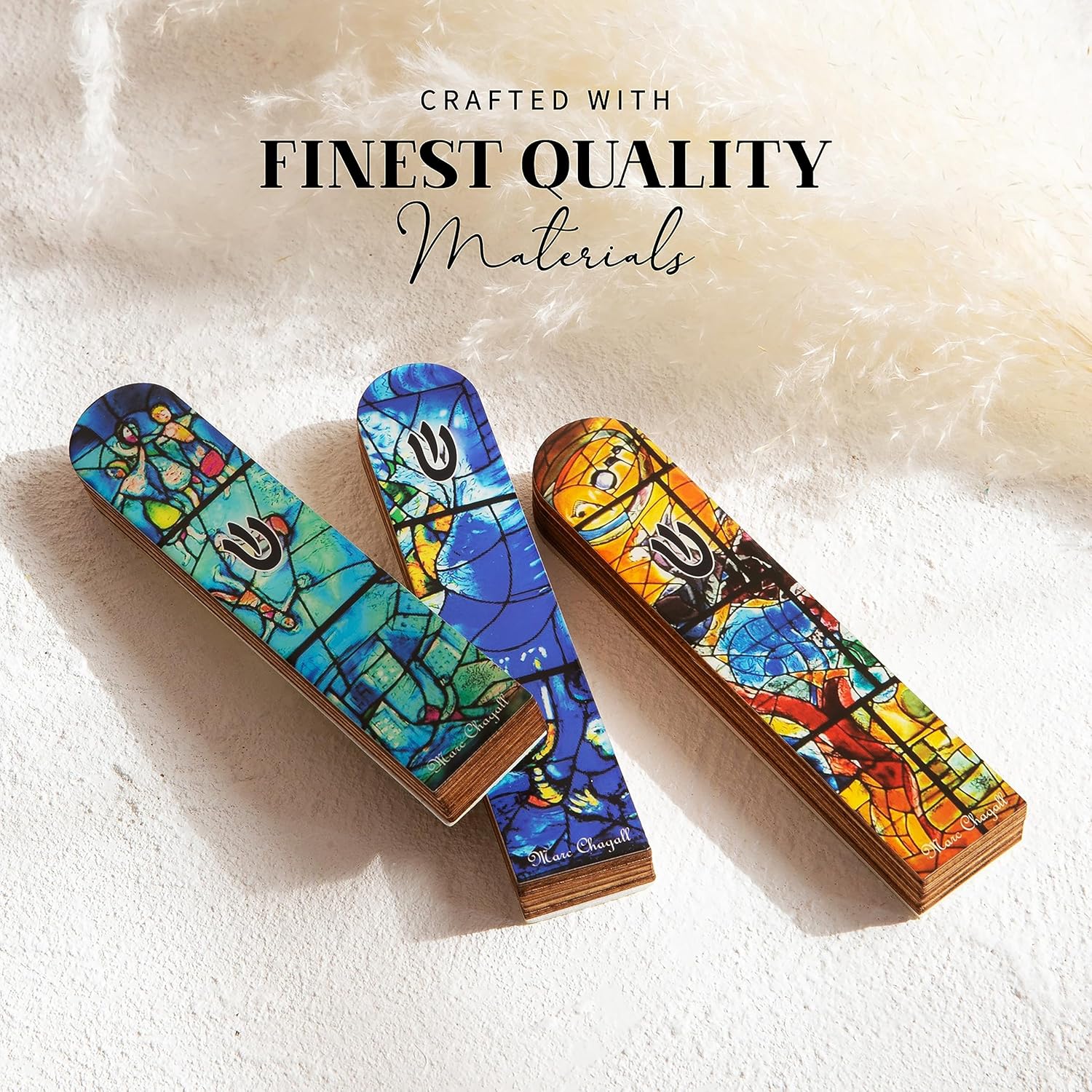 SURI Wooden Mezuzah with Non-Kosher Scroll 5 Inch Yellow Design