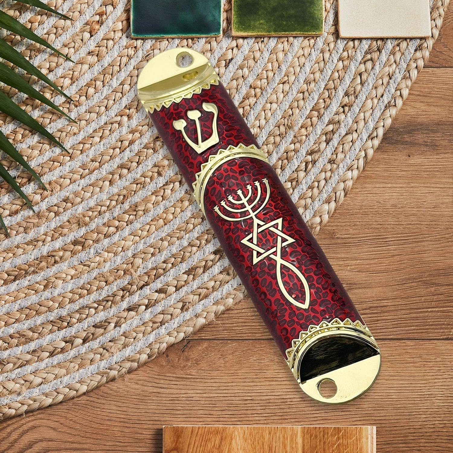 Sleek Door Mezuzah Cover in Red
