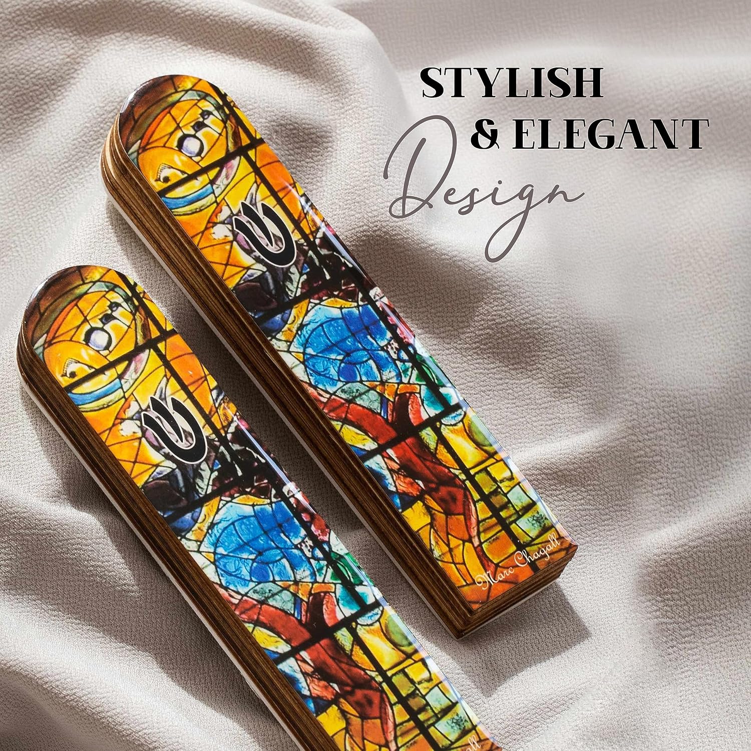 SURI Wooden Mezuzah with Non-Kosher Scroll 5 Inch Yellow Design