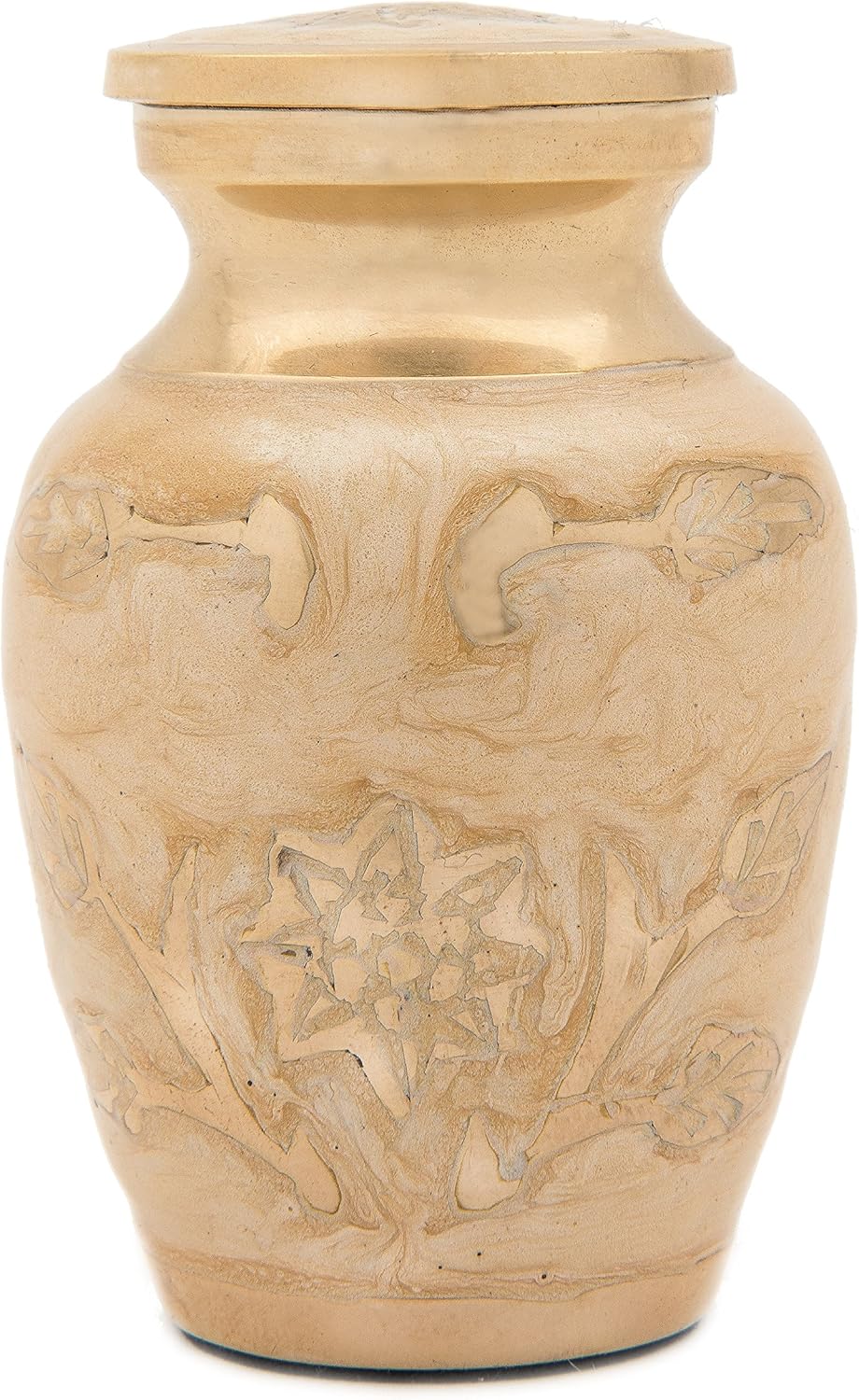 Casket Depot Eternity Cream Gold Brass Urn with Engraved Gold Leaf Sprigs