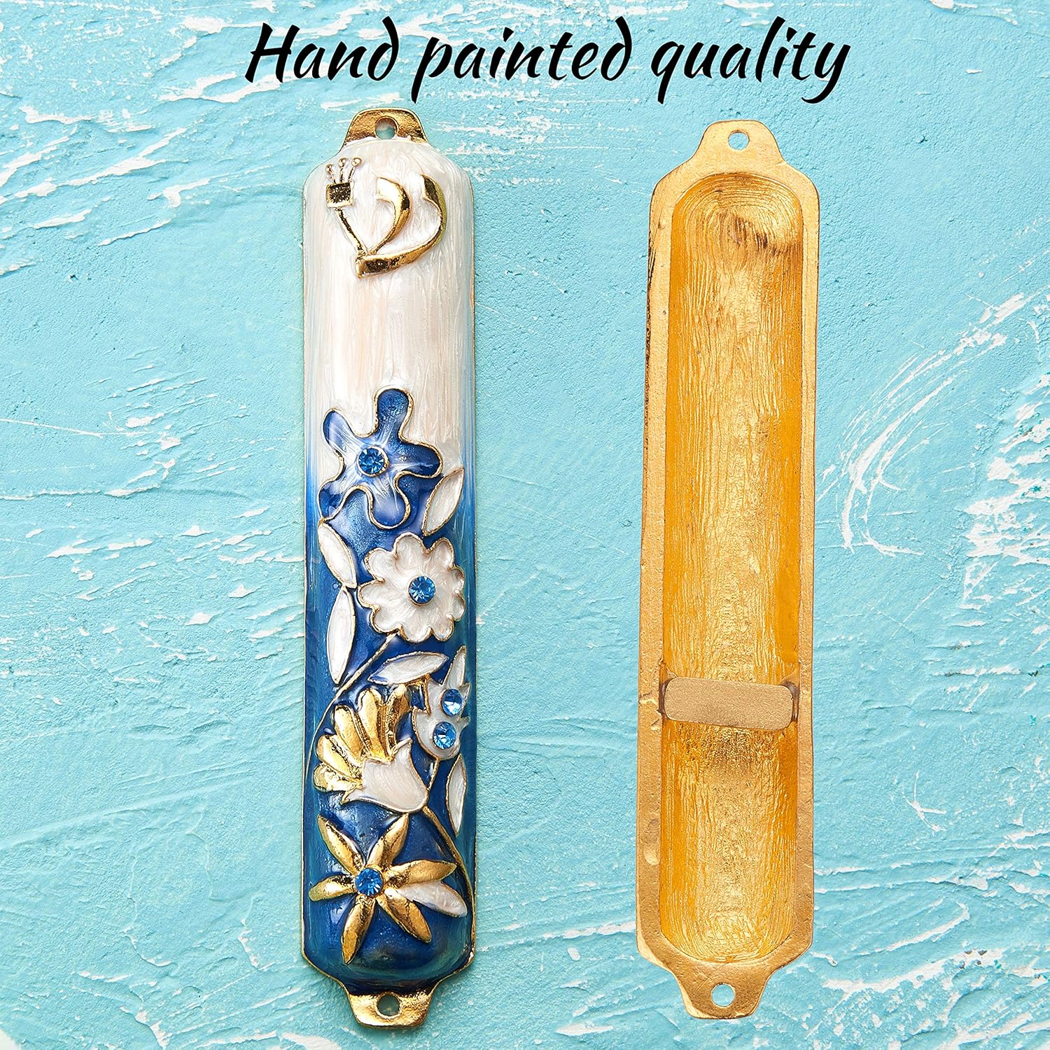 Matashi 55 Inch Hand Painted Mezuzah with Gold and Crystal Accents